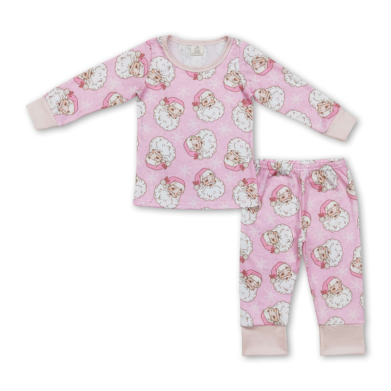 Long sleeves pink santa kids girls Christmas pajamas - BIG FRENCHIES