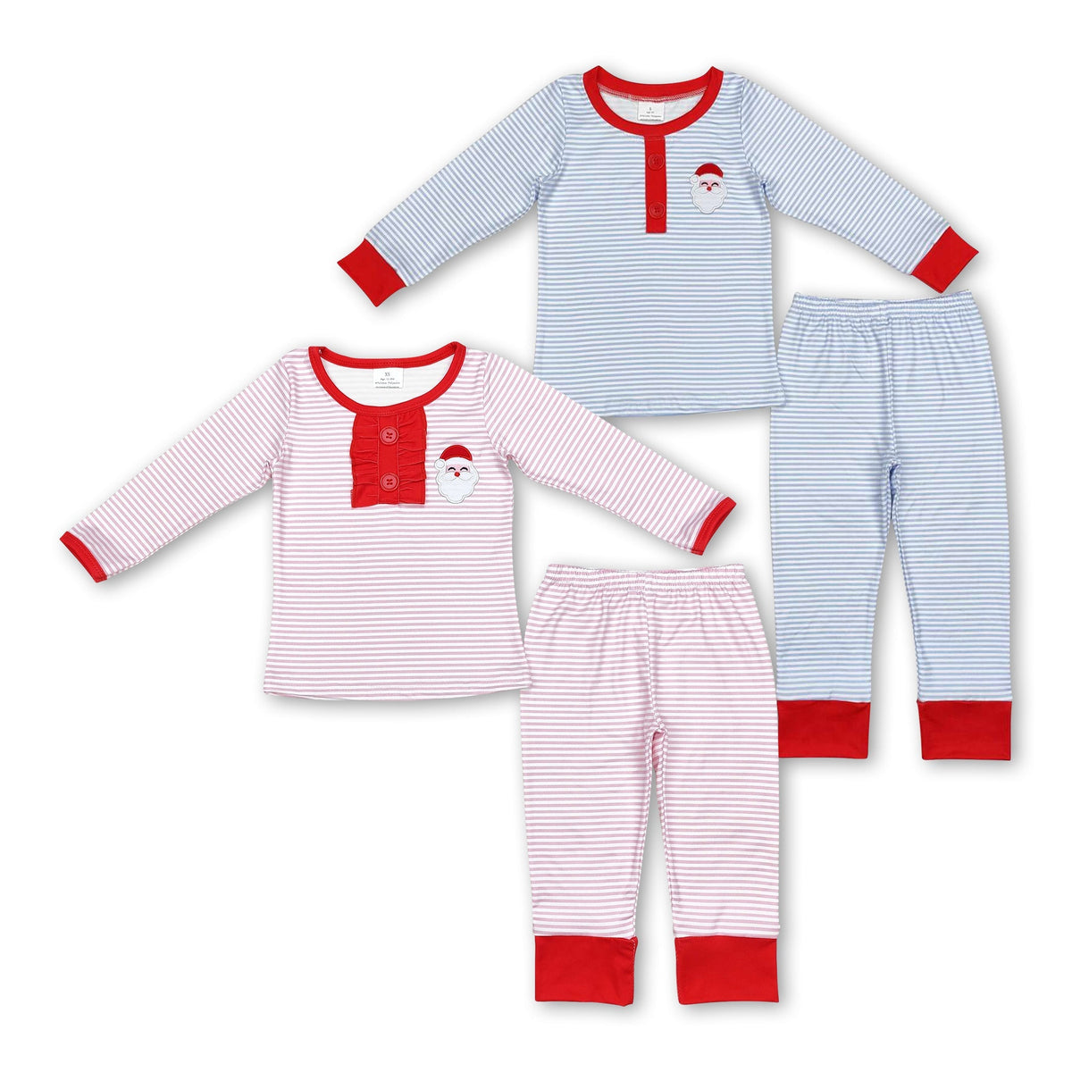 Long sleeves pink stripe santa kids girls Christmas pajamas - BIG FRENCHIES