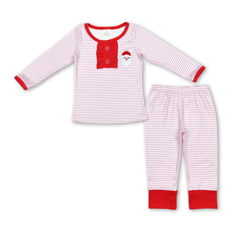 Long sleeves pink stripe santa kids girls Christmas pajamas - BIG FRENCHIES