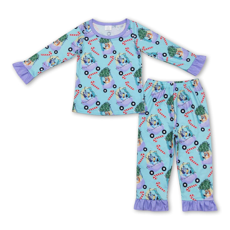 Lavender dog candy cane Christmas tree car girls pajamas - BIG FRENCHIES
