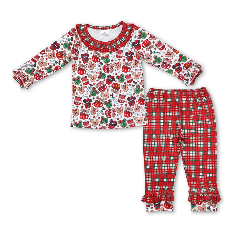 Long sleeves mouse cake top plaid pants girls Christmas pajamas - BIG FRENCHIES