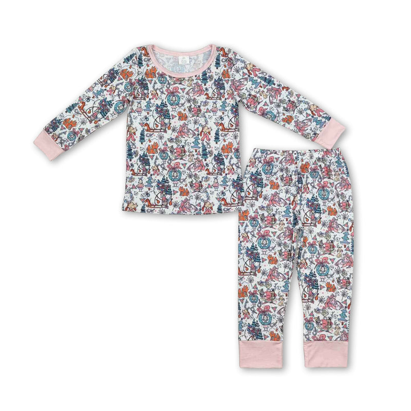 Pink long sleeves green face Christmas tree girls pajamas - BIG FRENCHIES