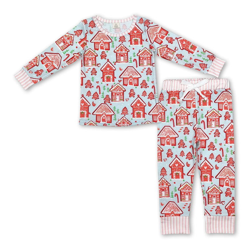 Long sleeves gingerbread candy house kids Christmas pajamas - BIG FRENCHIES