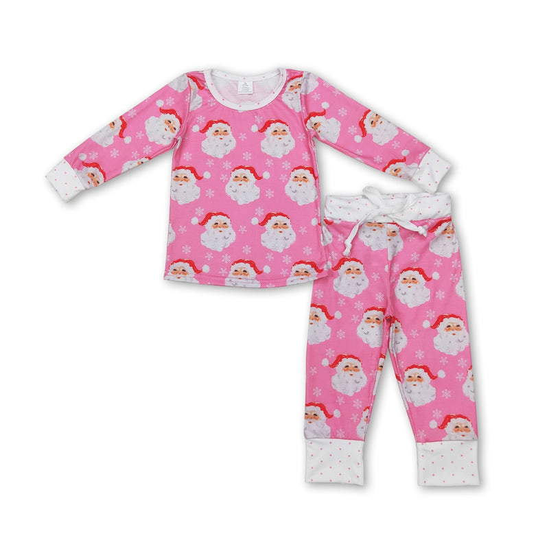 Long sleeves pink santa snowflake kids Christmas pajamas - BIG FRENCHIES
