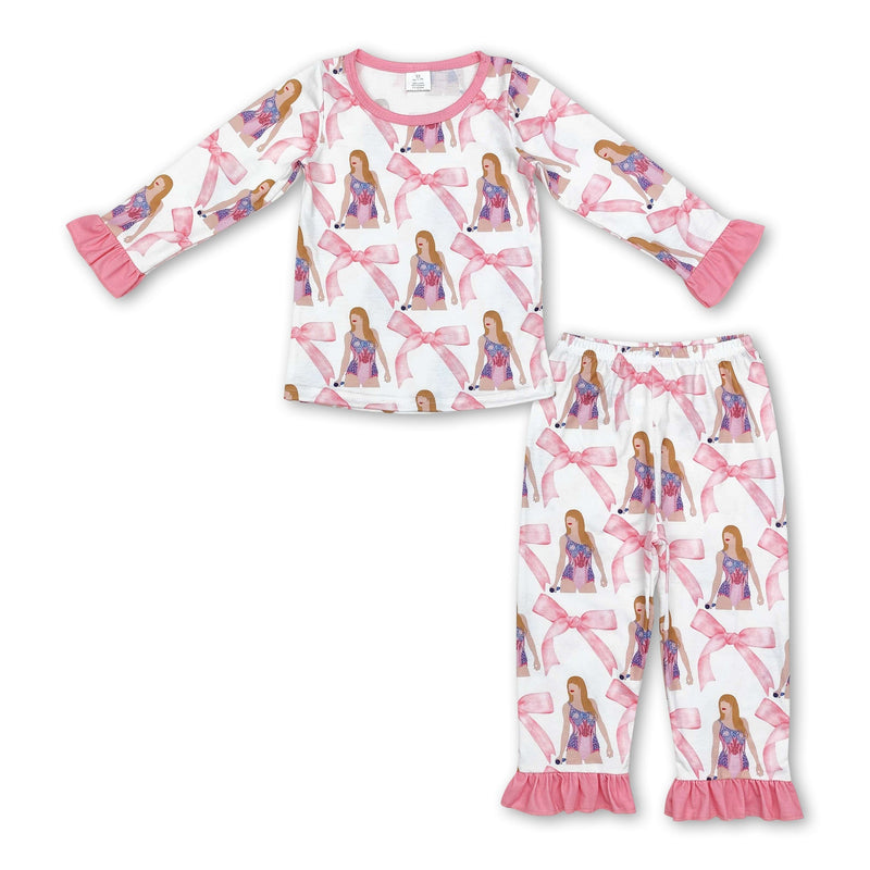 Long sleeves pink bow ruffle singer girls pajamas - BIG FRENCHIES