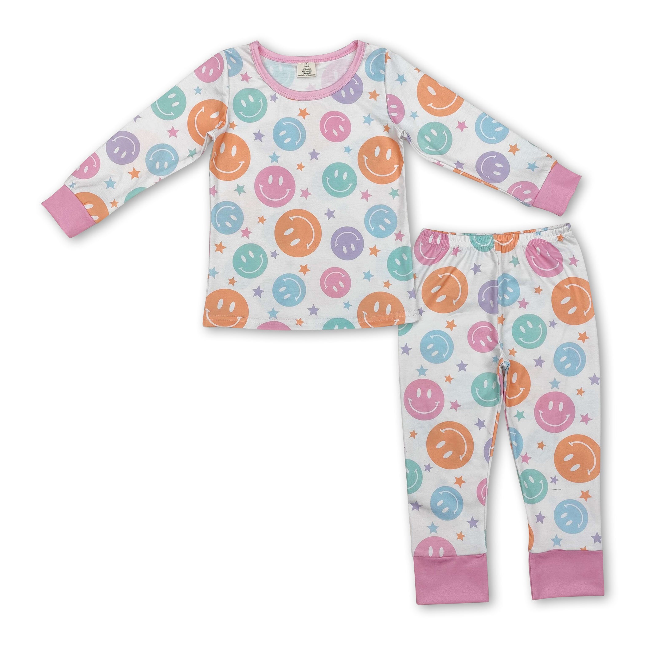 Pink long sleeves colorful smile kids girls pajamas - BIG FRENCHIES