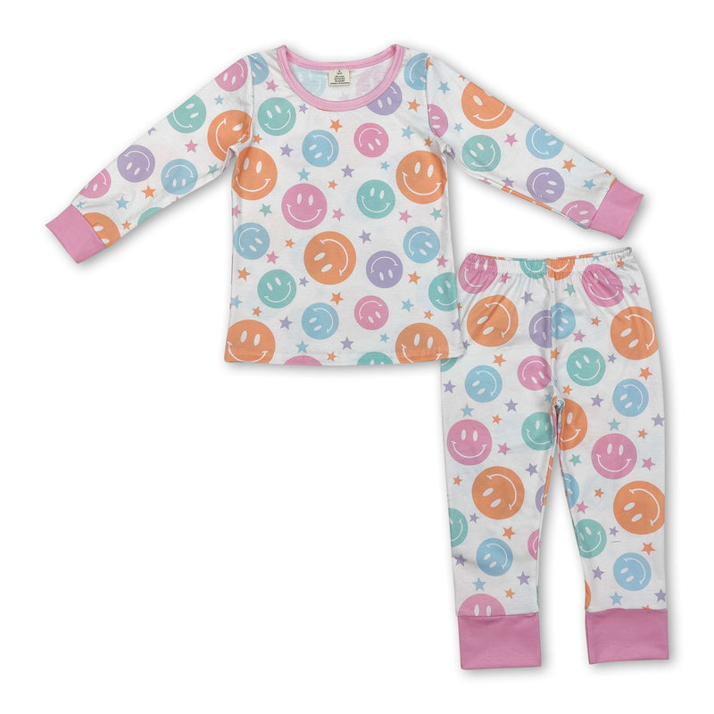 Pink long sleeves colorful smile kids girls pajamas - BIG FRENCHIES