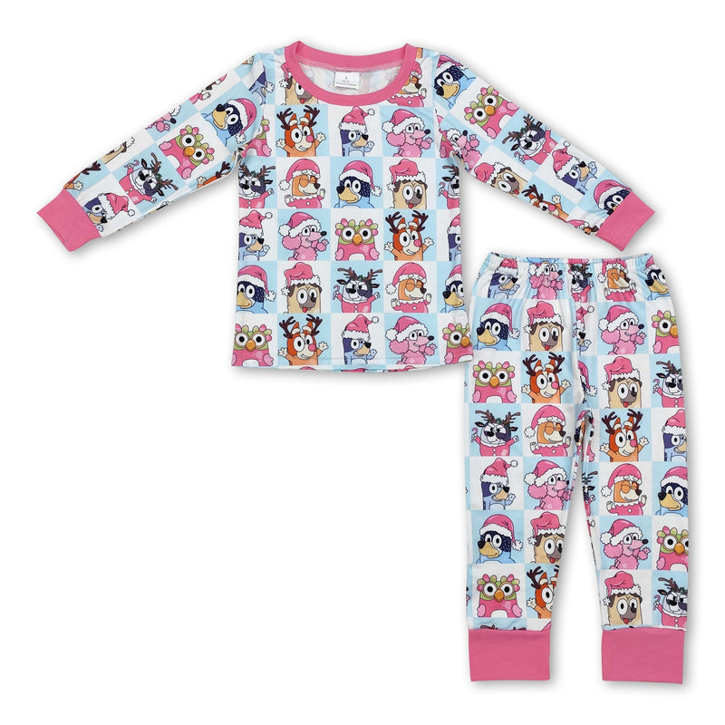Pink Christmas hat dog deer kids girls pajamas - BIG FRENCHIES