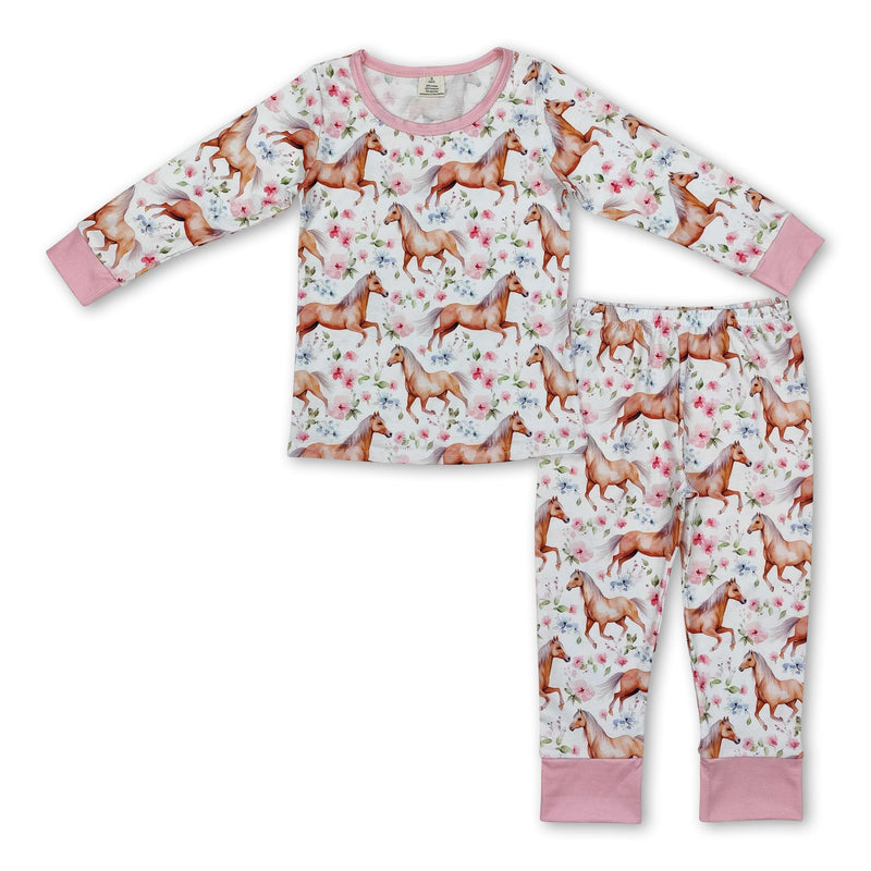 Pink floral horse kids girls pajamas - BIG FRENCHIES