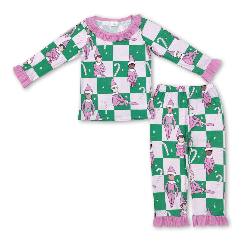 Pink Christmas hat plaid candy cane kids girls pajamas - BIG FRENCHIES