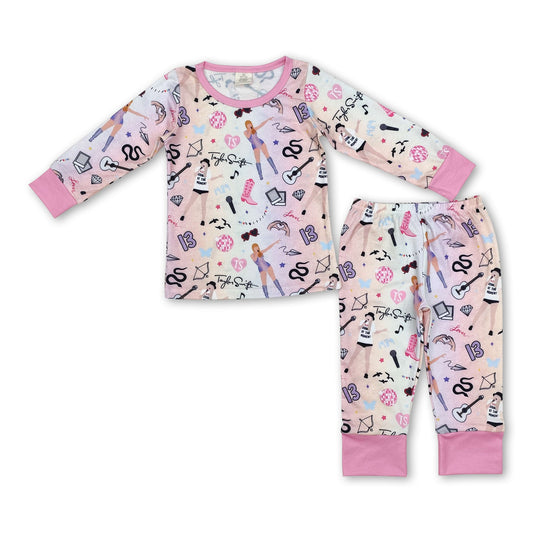 Pink long sleeves guitar singer girls pajamas - BIG FRENCHIES