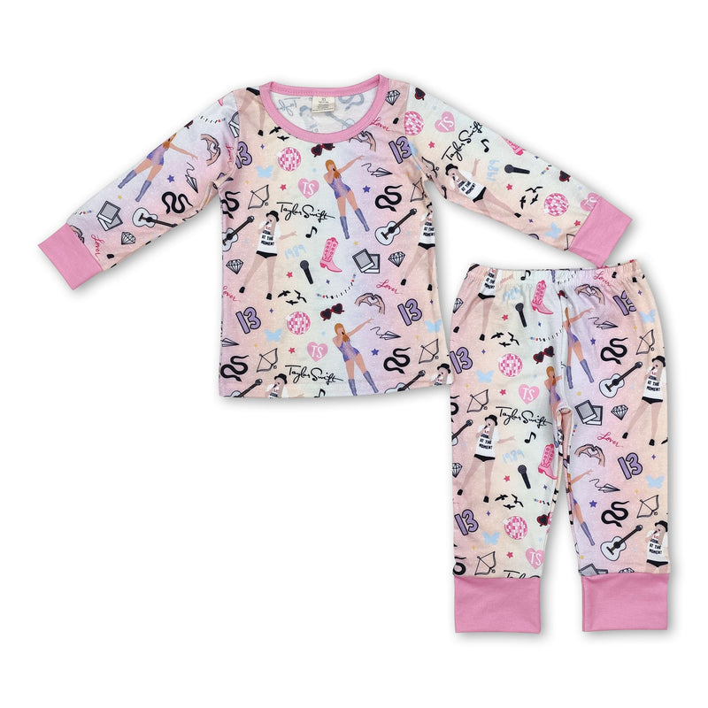 Pink long sleeves guitar singer girls pajamas - BIG FRENCHIES