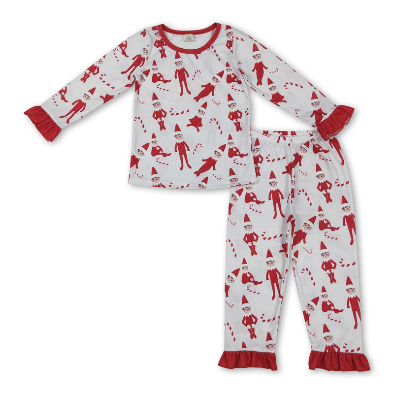 Ruffle red Christmas hat candy cane girls pajamas - BIG FRENCHIES