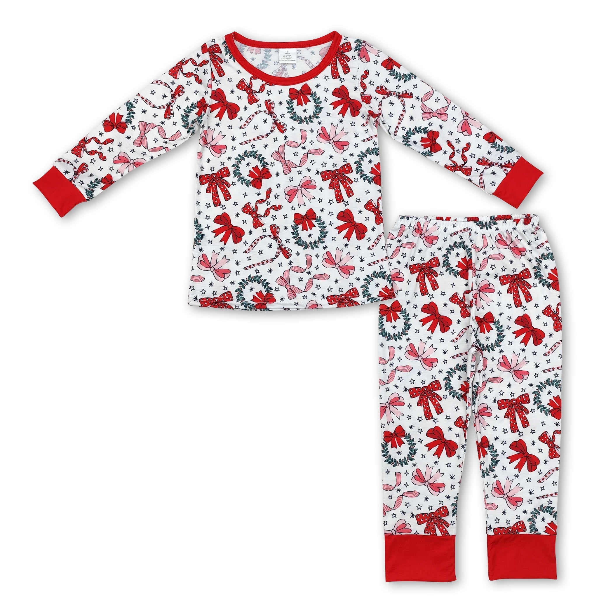 Long sleeves bows baby girls Christmas pajamas - BIG FRENCHIES