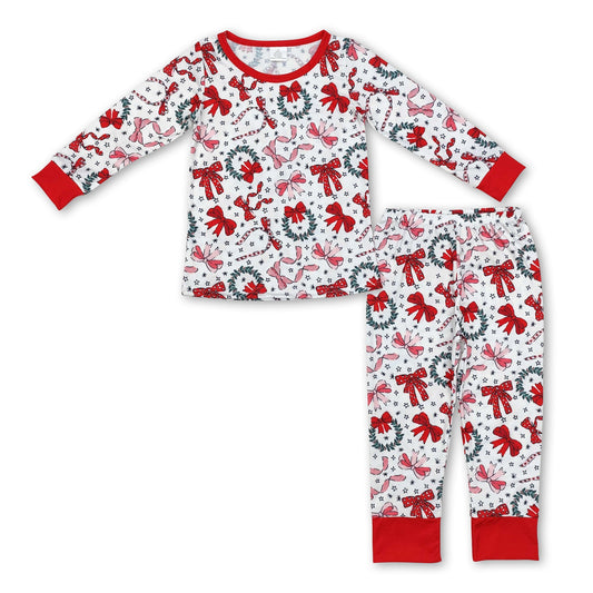 Long sleeves bows baby girls Christmas pajamas - BIG FRENCHIES