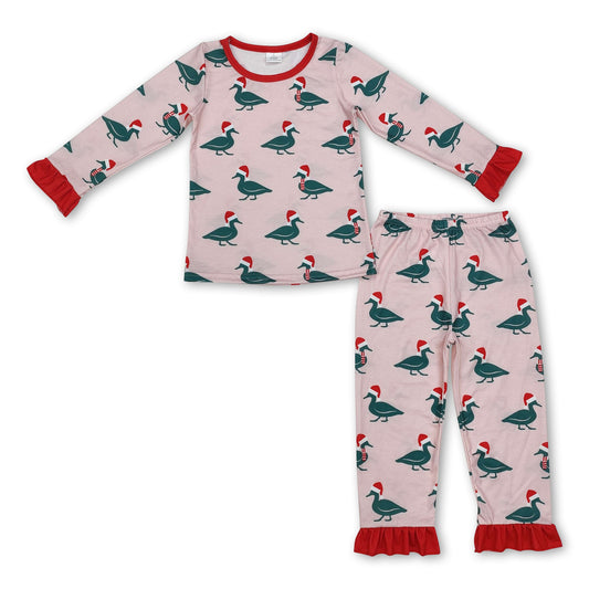 Pink long sleeves Christmas hat duck baby girls pajamas - BIG FRENCHIES