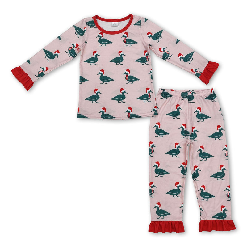 Pink long sleeves Christmas hat duck baby girls pajamas - BIG FRENCHIES