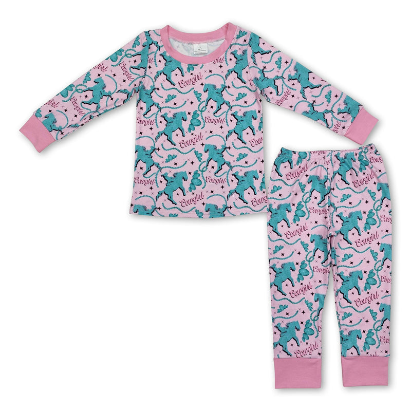 Pink long sleeves cowgirl rodeo kids girls western pajamas - BIG FRENCHIES