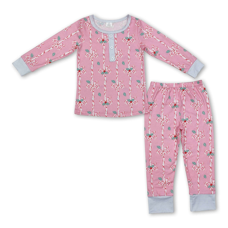 Pink bow berry long sleeves baby girls Christmas pajamas - BIG FRENCHIES