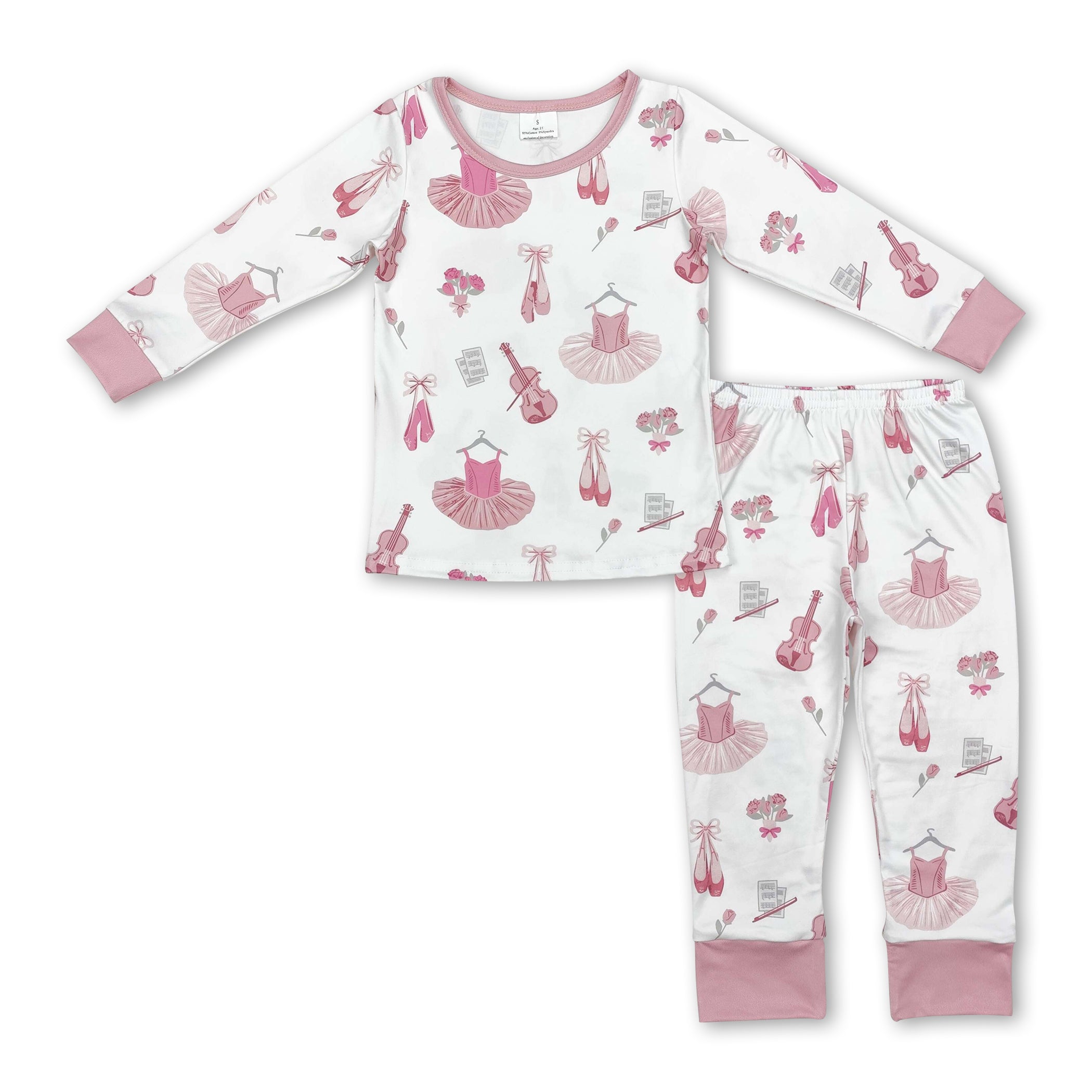 Pink long sleeves guitar dance shoes kids girls pajamas - BIG FRENCHIES