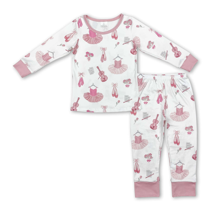 Pink long sleeves guitar dance shoes kids girls pajamas - BIG FRENCHIES