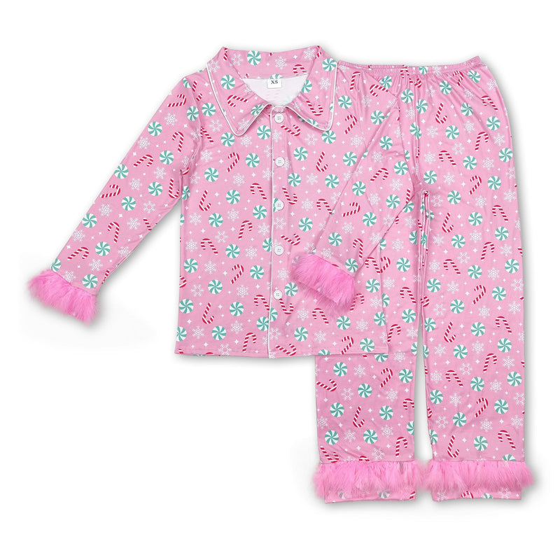 Candy cane adult women button down Christmas pajamas - BIG FRENCHIES