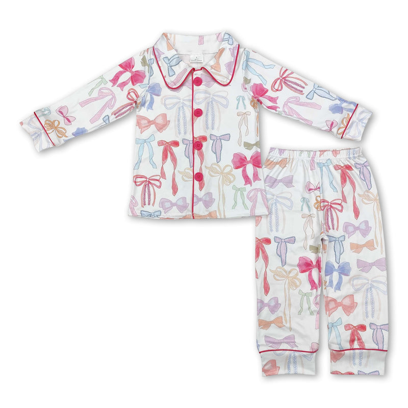 Colorful bow kids girls button down pajamas - BIG FRENCHIES