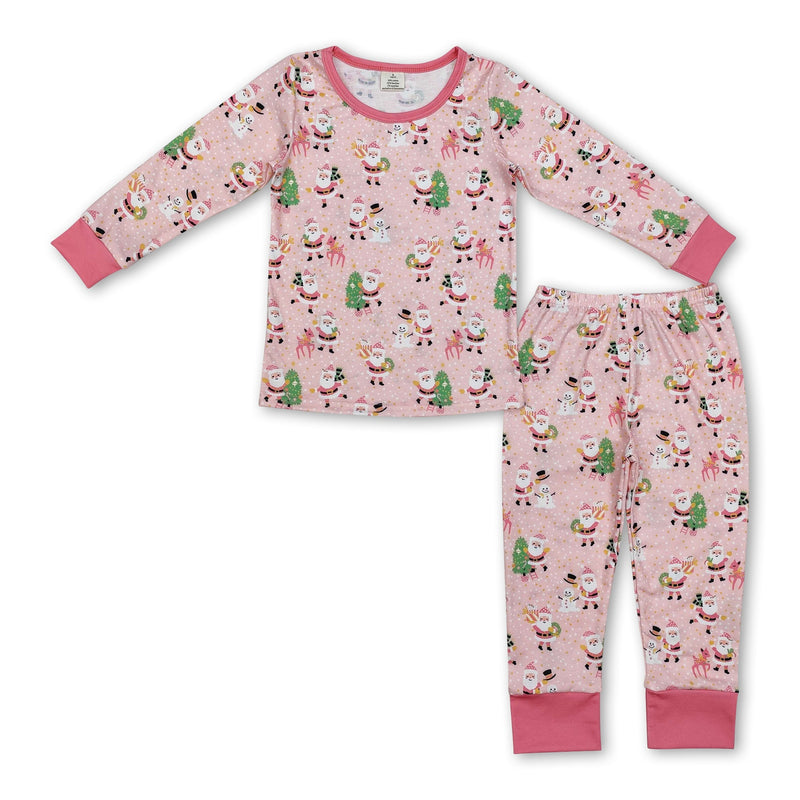 Pink santa Christmas tree baby girls pajamas - BIG FRENCHIES