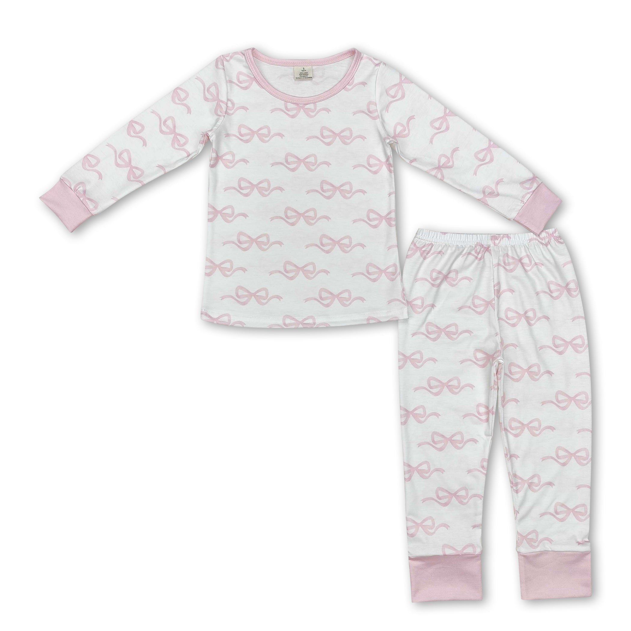 Long sleeves pink bow baby girls pajamas - BIG FRENCHIES