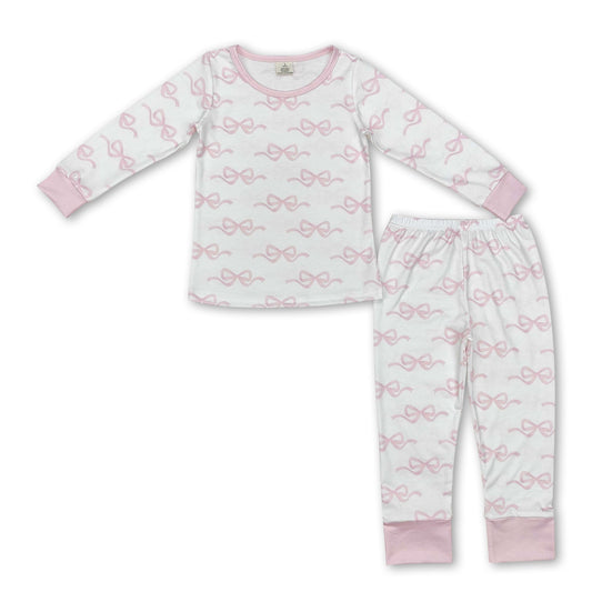 Long sleeves pink bow baby girls pajamas - BIG FRENCHIES