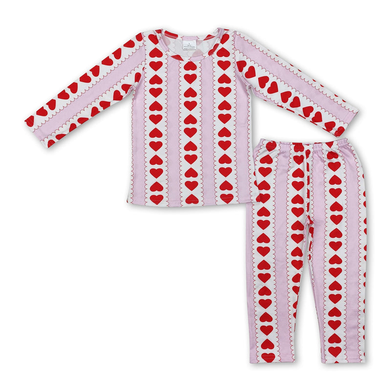 White pink stripe heart kids girls valentine's day pajamas - BIG FRENCHIES