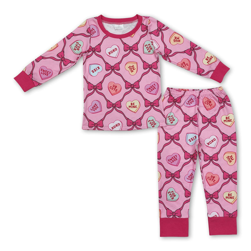 Long sleeves heart bow kids girls valentine's pajamas - BIG FRENCHIES
