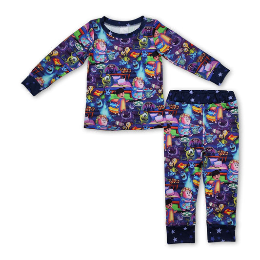 Purple long sleeves monster kids girls pajamas - BIG FRENCHIES