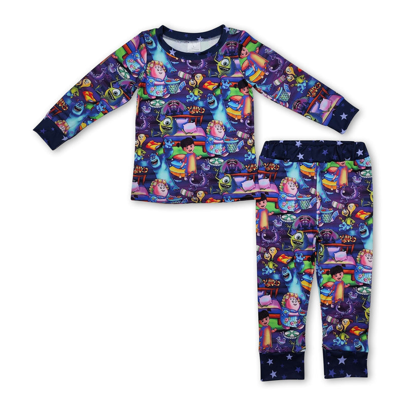 Purple long sleeves monster kids girls pajamas - BIG FRENCHIES