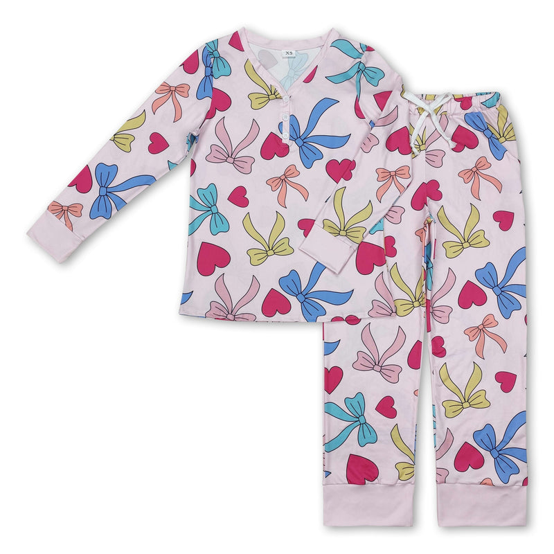 Long sleeves bow heart adult Valentine's pajamas - BIG FRENCHIES