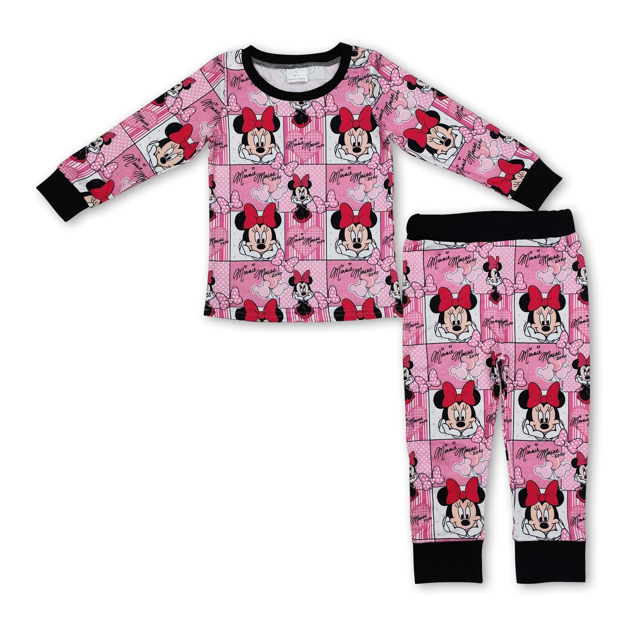 Long sleeves pink heart mouse girls Valentine's pajamas - BIG FRENCHIES