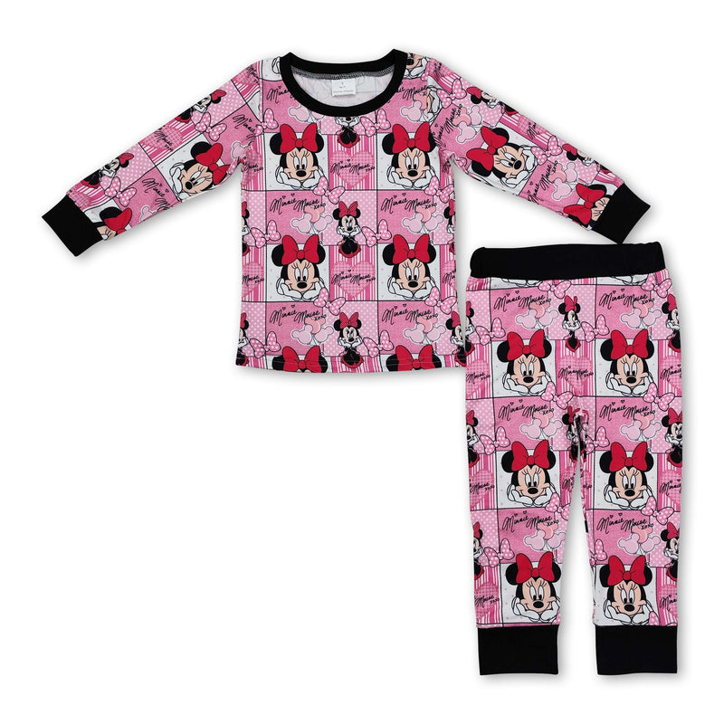 Long sleeves pink heart mouse girls Valentine's pajamas - BIG FRENCHIES