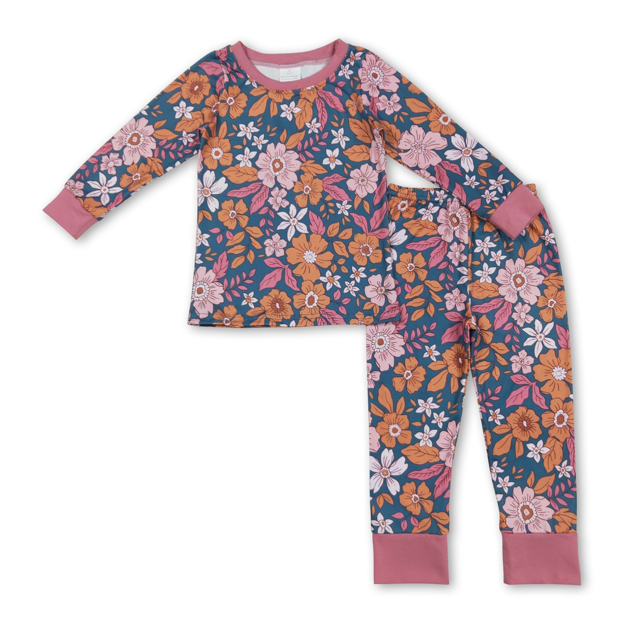 Long sleeves floral kids girls fall pajamas - BIG FRENCHIES