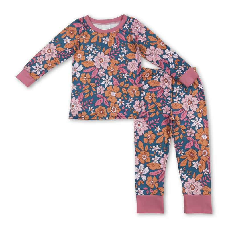 Long sleeves floral kids girls fall pajamas - BIG FRENCHIES
