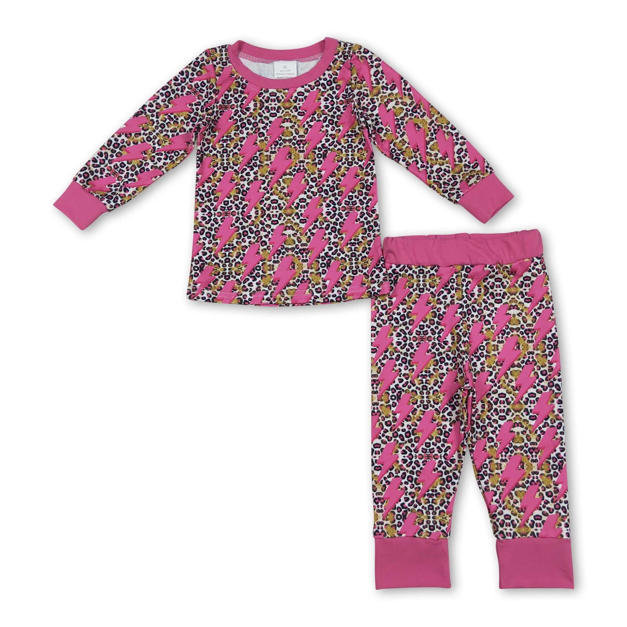 Long sleeves hot pink thunder leopard girls pajamas - BIG FRENCHIES