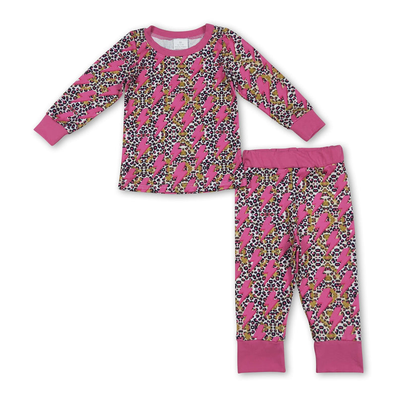 Long sleeves hot pink thunder leopard girls pajamas - BIG FRENCHIES