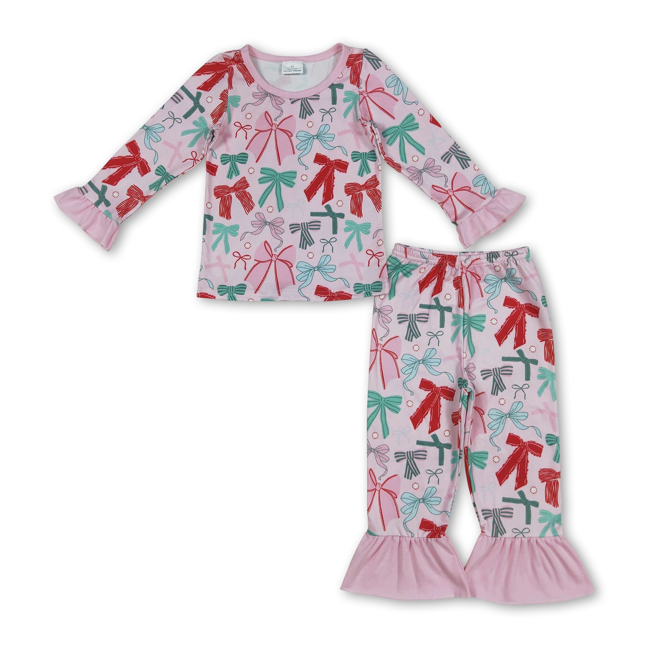 Pink long sleeves colorful bows girls Christmas pajamas - BIG FRENCHIES