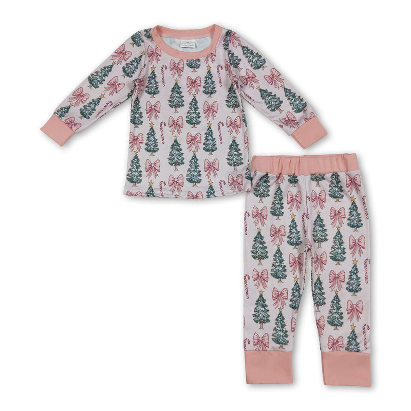Pink bow candy cane Christmas tree girls pajamas - BIG FRENCHIES