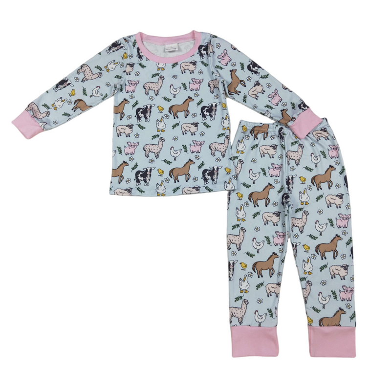 Pink long sleeves pig horse sheep kids girls pajamas - BIG FRENCHIES