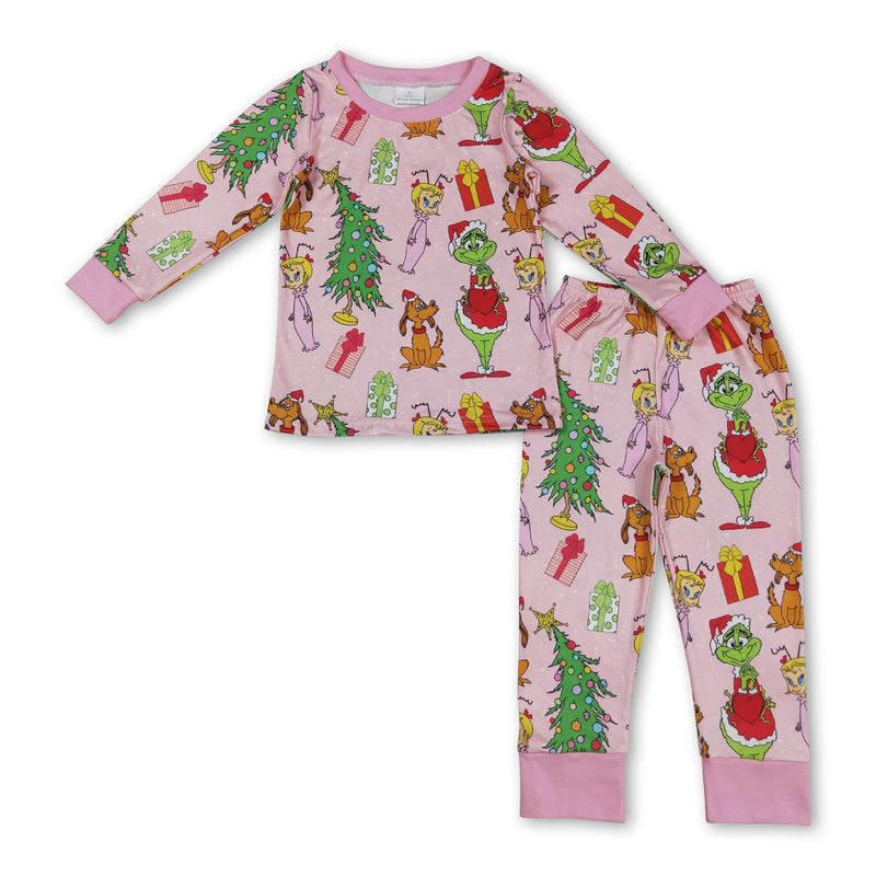 Christmas tree green face gift kids girls pajamas - BIG FRENCHIES
