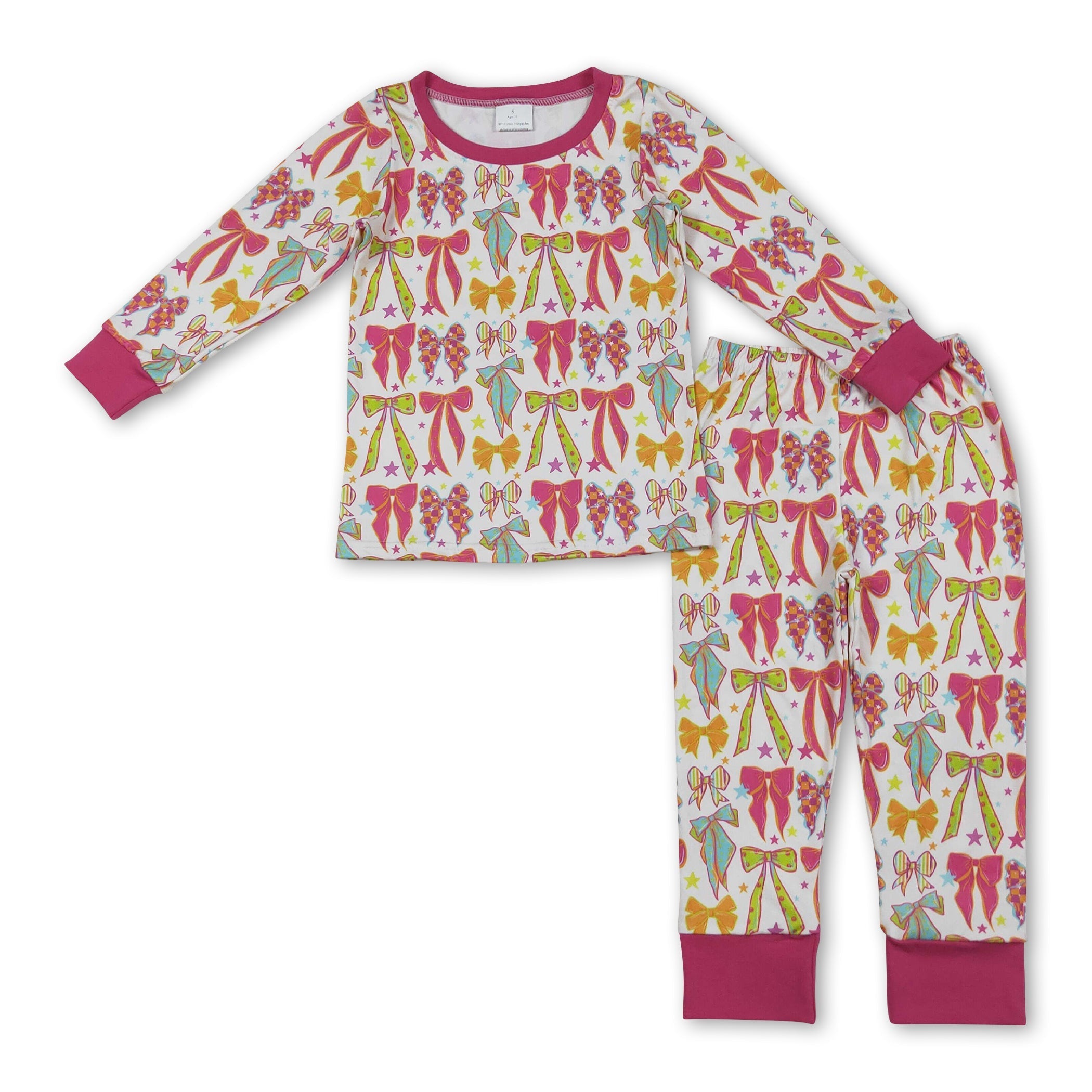 Long sleeves colorful bow top pants kids girls pajamas - BIG FRENCHIES