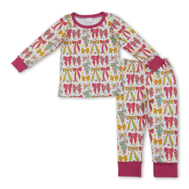 Long sleeves colorful bow top pants kids girls pajamas - BIG FRENCHIES