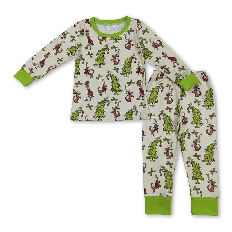 Green face bow Christmas tree baby kids pajamas - BIG FRENCHIES