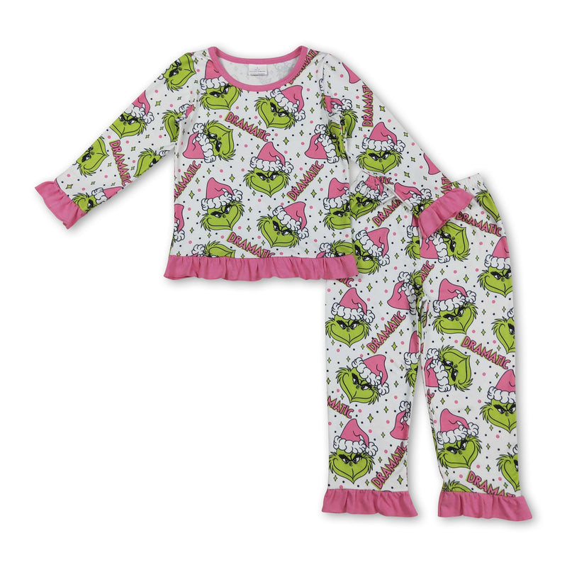 Pink Christmas hat green face kids girls pajamas - BIG FRENCHIES
