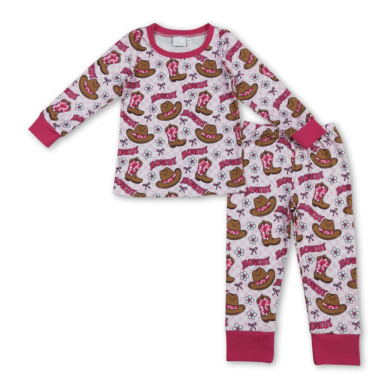 Long sleeves cow boots howdy floral western girls pajamas - BIG FRENCHIES